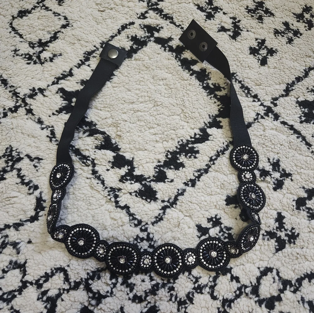 Elegant Black Beaded Women's Belt